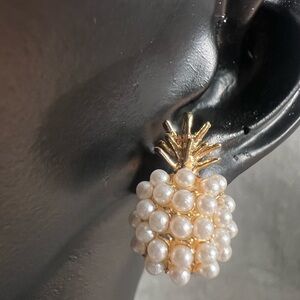 Whimsical Gold and White Pineapple Earrings